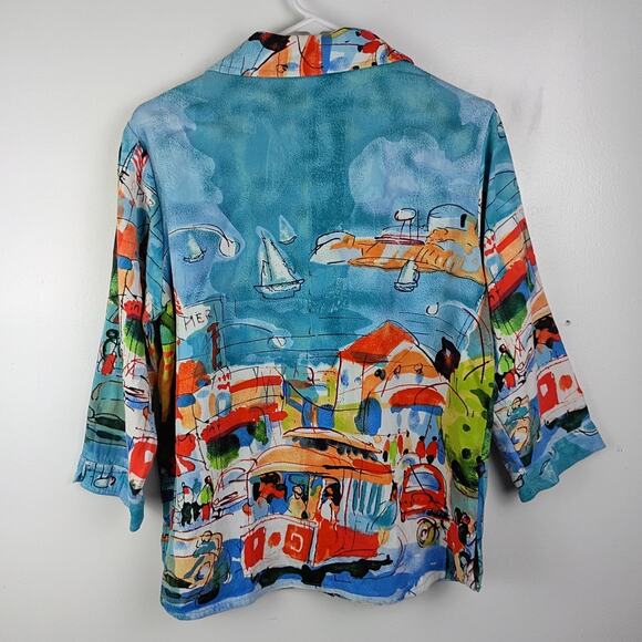 VTG Michael Leu St Mer Novelty Print Colorful Button Down Shirt Large Artsy - Picture 6 of 8